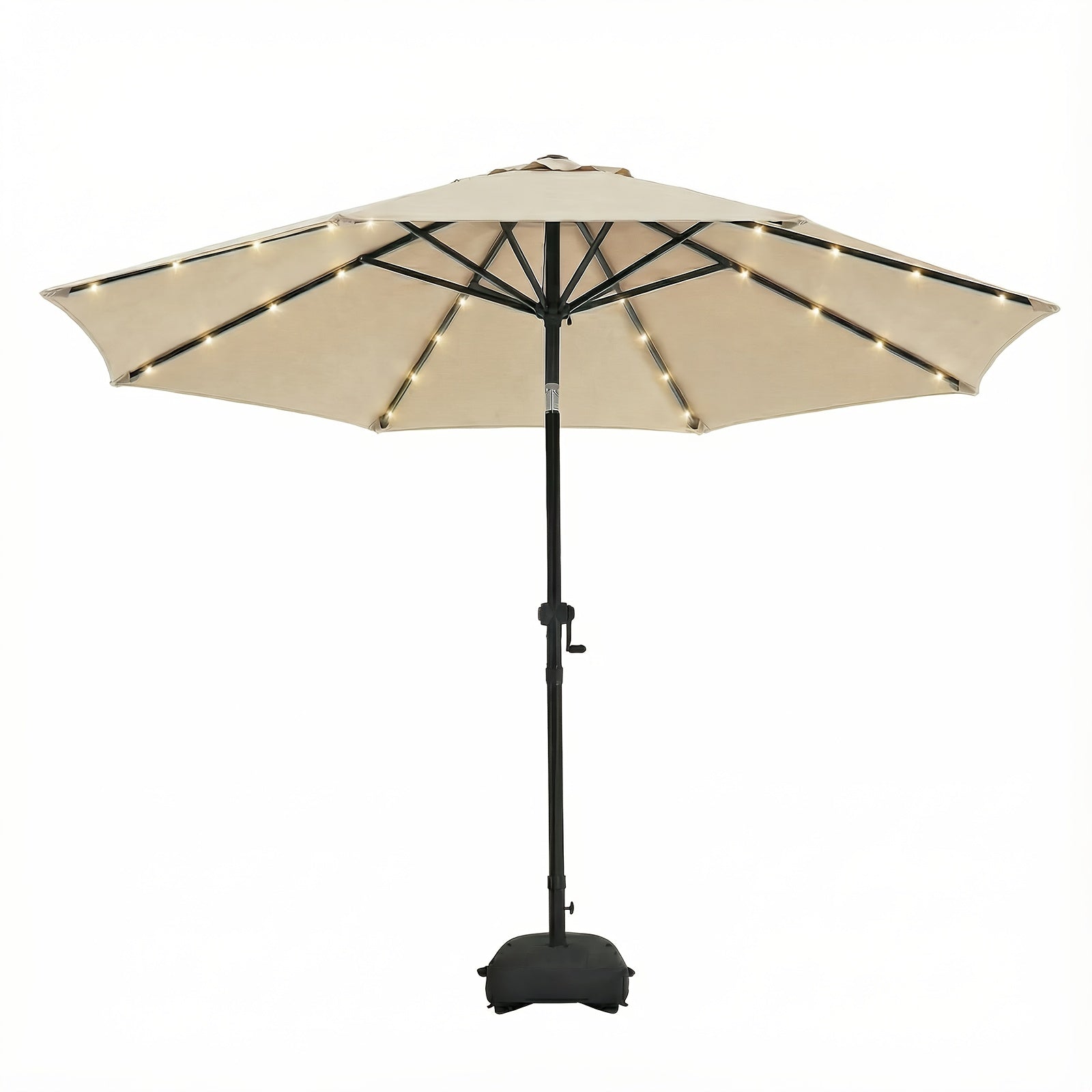 Solar 10ft Market Umbrella With Base, Deluxe 32 LED Lighted Patio Umbrella, Outdoor Table Umbrella With Ventilation, Solar Umbrella With Push Button Tilt\u002FCrank For Garden, Deck, Backyard, Pool
