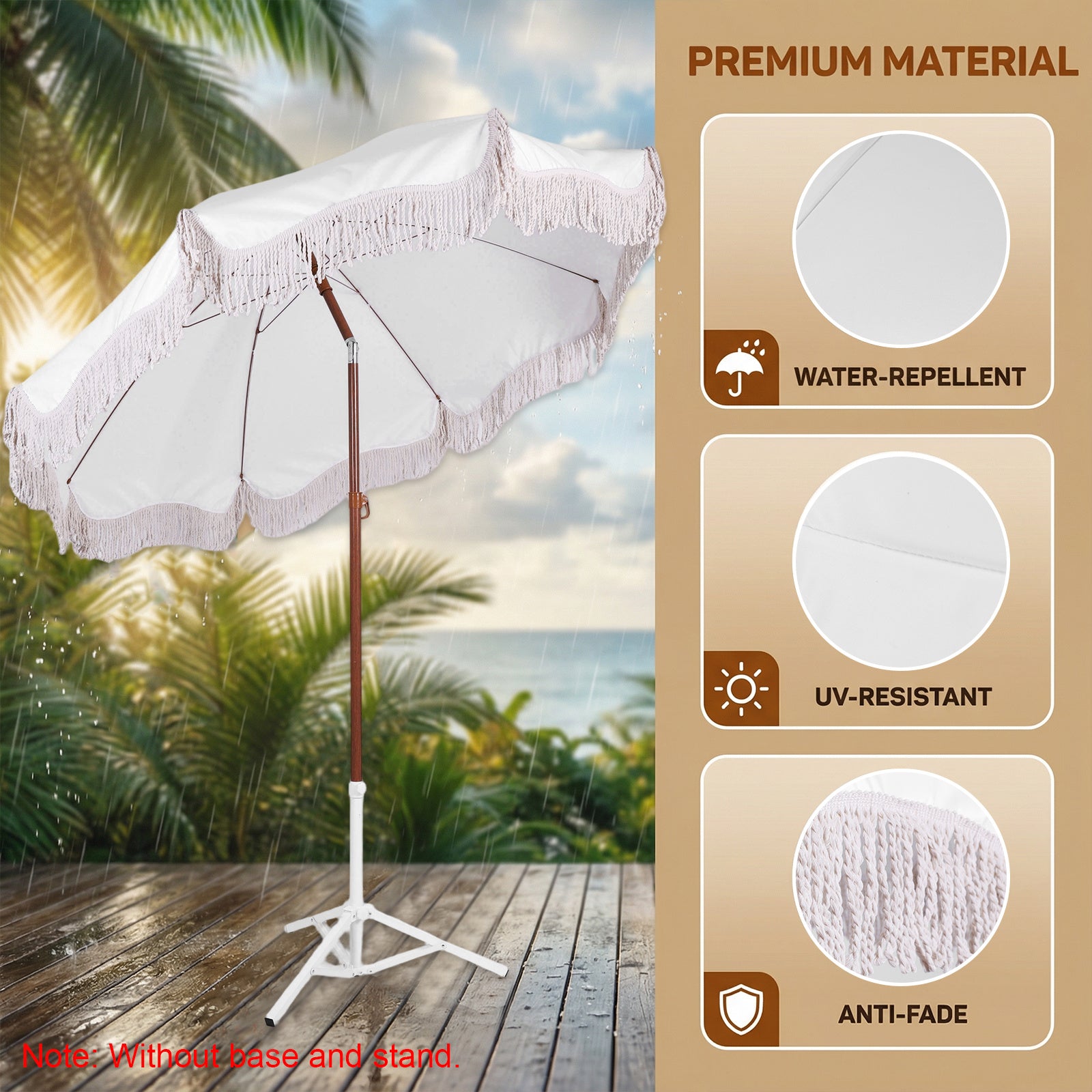 Portable Outdoor Umbrellas with Fringe UV Protection | Multi-Purpose Leisure Tassel Umbrella for Courtyard\u002FSwimming Pool\u002FBalcony, Steel Shaft and Ribs, Polyester Fabric
