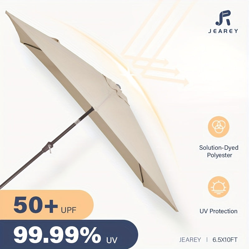 JEAREY 6.5ft X 10ft Large Rectangular Patio Umbrella, Large Outdoor Market Umbrella for Poolside, Garden Parties & Patio Dining, Features Easy Tilt & Smooth Crank Lift, 6 Sturdy Rust-Resistant Ribs, UV-Shield Protection