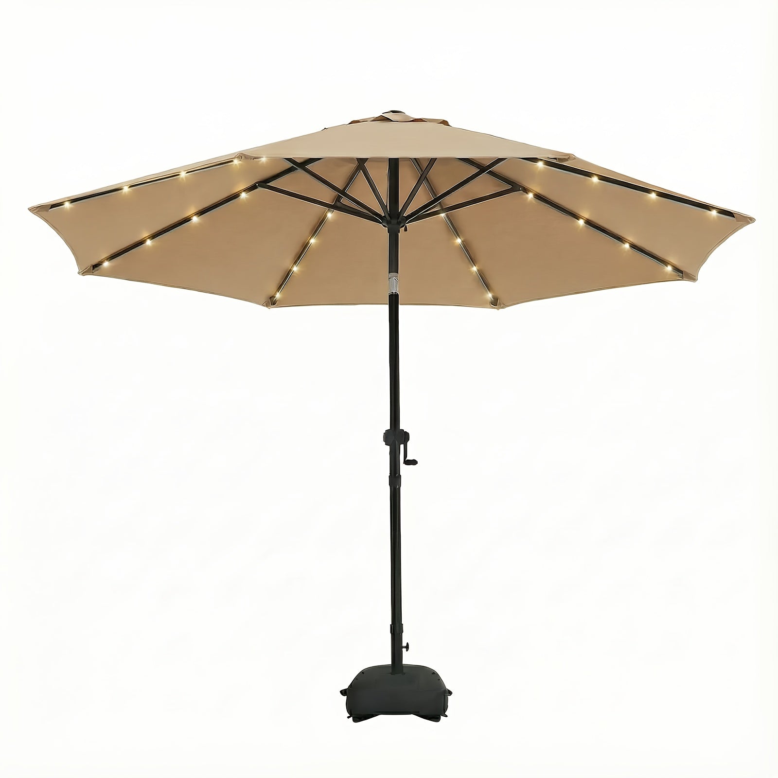 Solar 10ft Market Umbrella With Base, Deluxe 32 LED Lighted Patio Umbrella, Outdoor Table Umbrella With Ventilation, Solar Umbrella With Push Button Tilt\u002FCrank For Garden, Deck, Backyard, Pool
