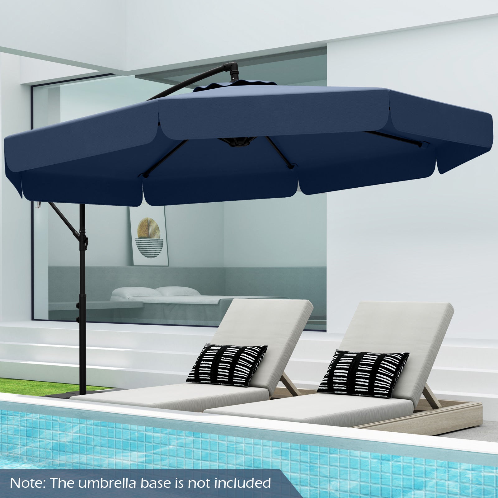 COSTWAY 10FT Offset Hanging Umbrella with Cover, Patio Cantilever Umbrella w\u002F Easy Tilt Adjustment, Crank, Ruffled Edge, 8 Ribs, Sun-Protective Canopy, Heavy-Duty Outdoor Parasol for Pool Garden Deck