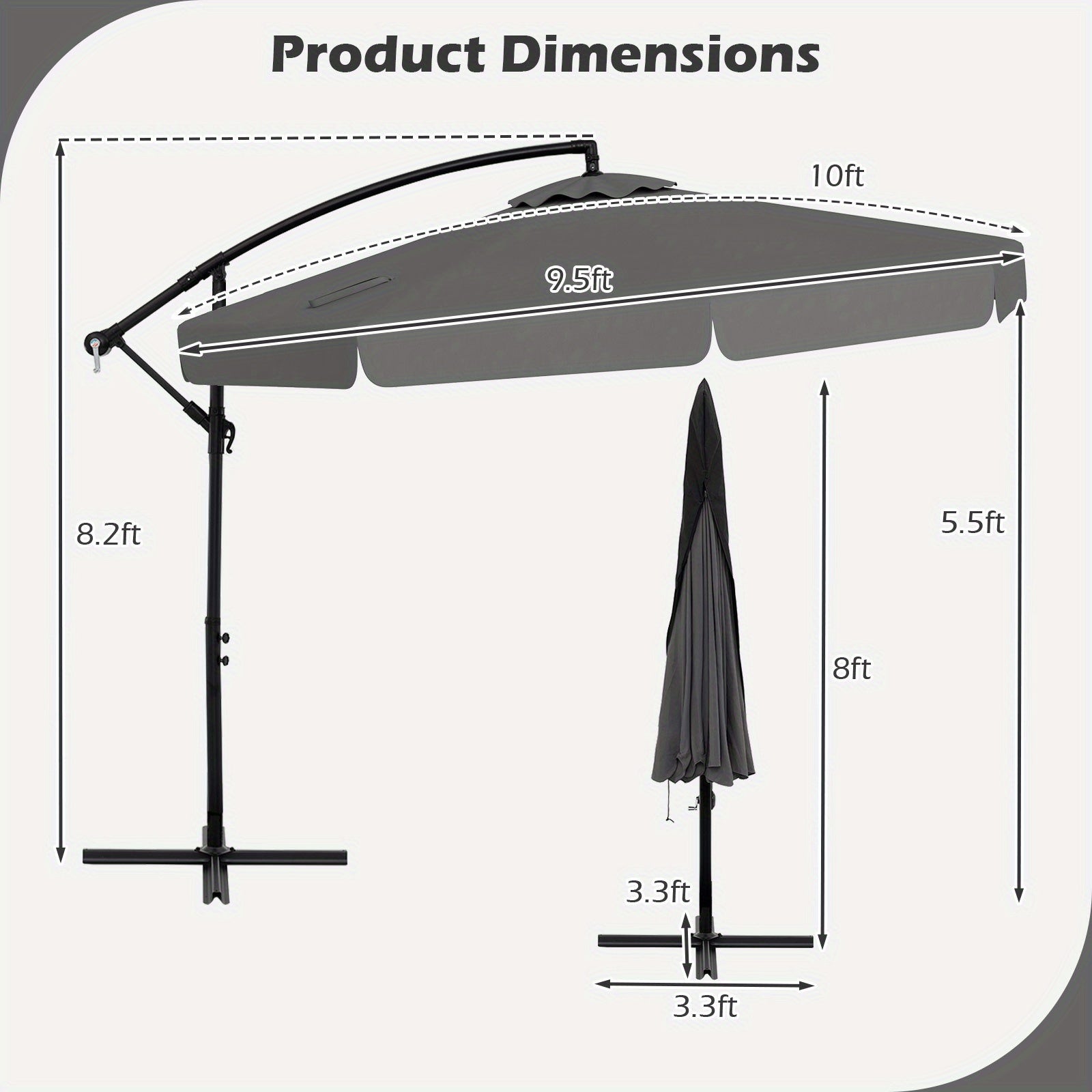 COSTWAY 10FT Offset Hanging Umbrella with Cover, Patio Cantilever Umbrella w\u002F Easy Tilt Adjustment, Crank, Ruffled Edge, 8 Ribs, Sun-Protective Canopy, Heavy-Duty Outdoor Parasol for Pool Garden Deck