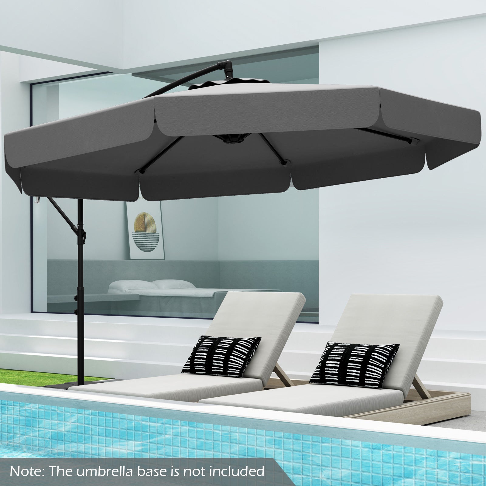 COSTWAY 10FT Offset Hanging Umbrella with Cover, Patio Cantilever Umbrella w\u002F Easy Tilt Adjustment, Crank, Ruffled Edge, 8 Ribs, Sun-Protective Canopy, Heavy-Duty Outdoor Parasol for Pool Garden Deck