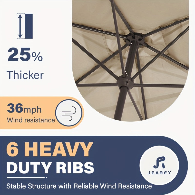 JEAREY 6.5ft X 10ft Large Rectangular Patio Umbrella, Large Outdoor Market Umbrella for Poolside, Garden Parties & Patio Dining, Features Easy Tilt & Smooth Crank Lift, 6 Sturdy Rust-Resistant Ribs, UV-Shield Protection