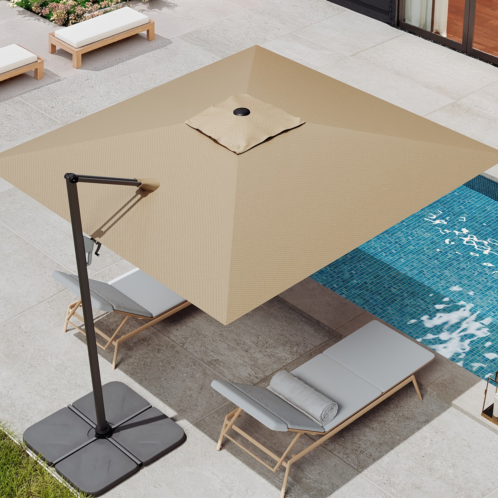 1pc Large 10ft Cantilever Patio Umbrella with & Heavy-Duty Windproof Frame - Double Top Outdoor Umbrella Suitable for Pool, Garden, Hotel - Manual Tilt & 360° Swivel, Modern (Grey\u002F\u002FTaupe\u002FTan)