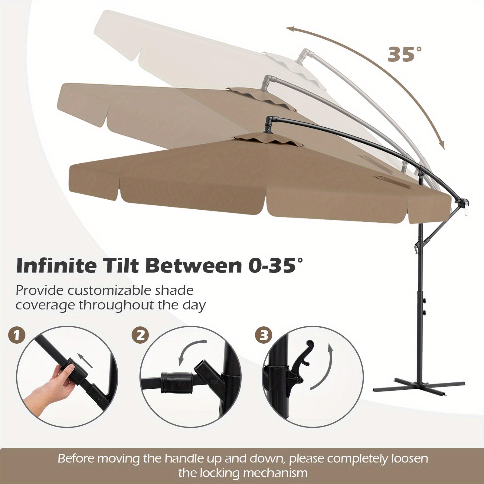 COSTWAY 10FT Offset Hanging Umbrella with Cover, Patio Cantilever Umbrella w\u002F Easy Tilt Adjustment, Crank, Ruffled Edge, 8 Ribs, Sun-Protective Canopy, Heavy-Duty Outdoor Parasol for Pool Garden Deck