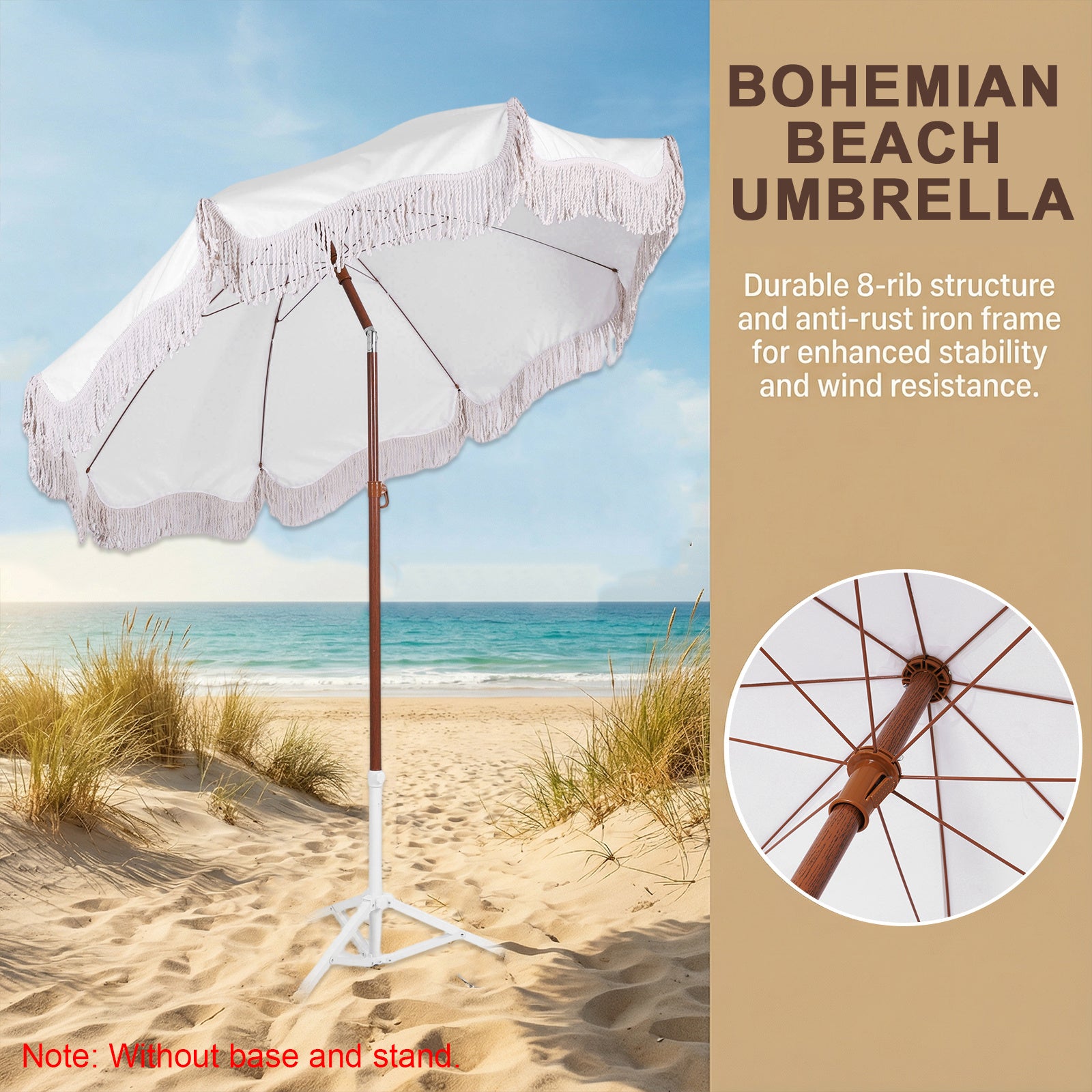 Portable Outdoor Umbrellas with Fringe UV Protection | Multi-Purpose Leisure Tassel Umbrella for Courtyard\u002FSwimming Pool\u002FBalcony, Steel Shaft and Ribs, Polyester Fabric