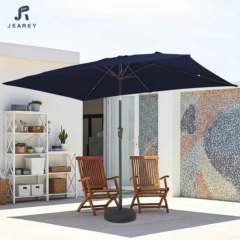 JEAREY 6.5ft X 10ft Large Rectangular Patio Umbrella, Large Outdoor Market Umbrella for Poolside, Garden Parties & Patio Dining, Features Easy Tilt & Smooth Crank Lift, 6 Sturdy Rust-Resistant Ribs, UV-Shield Protection
