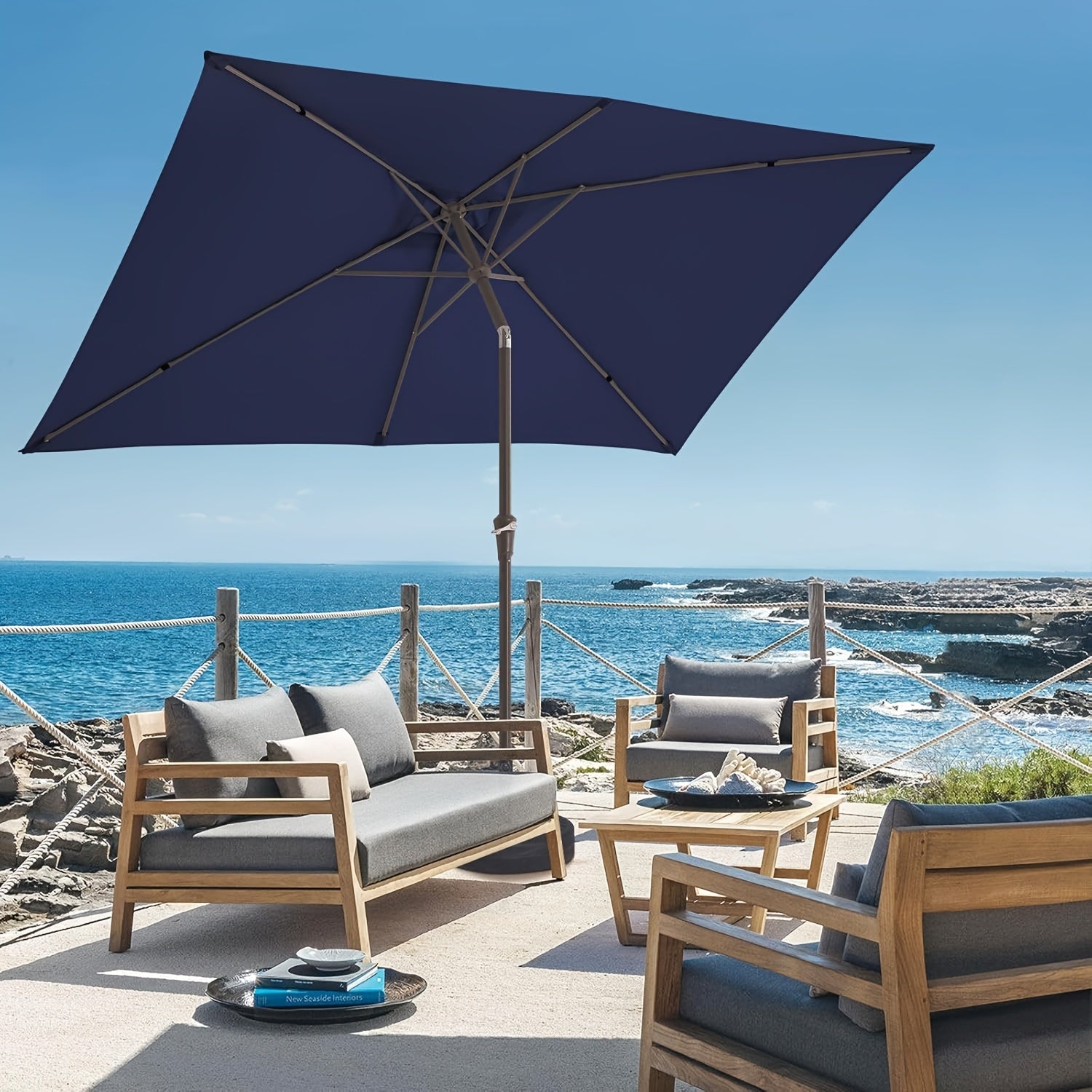 JEAREY 6.5ft X 10ft Large Rectangular Patio Umbrella, Large Outdoor Market Umbrella for Poolside, Garden Parties & Patio Dining, Features Easy Tilt & Smooth Crank Lift, 6 Sturdy Rust-Resistant Ribs, UV-Shield Protection