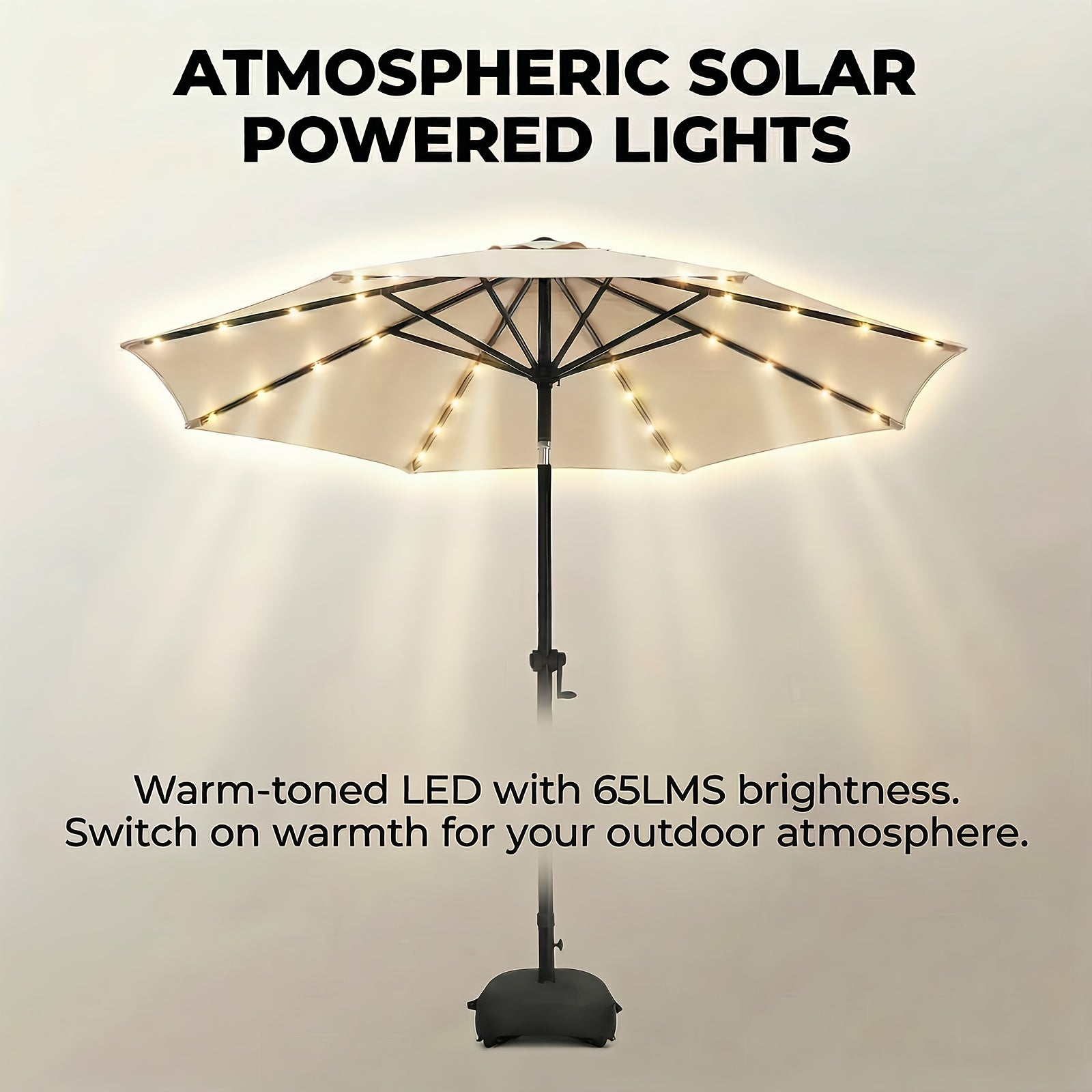 Solar 10ft Market Umbrella With Base, Deluxe 32 LED Lighted Patio Umbrella, Outdoor Table Umbrella With Ventilation, Solar Umbrella With Push Button Tilt\u002FCrank For Garden, Deck, Backyard, Pool