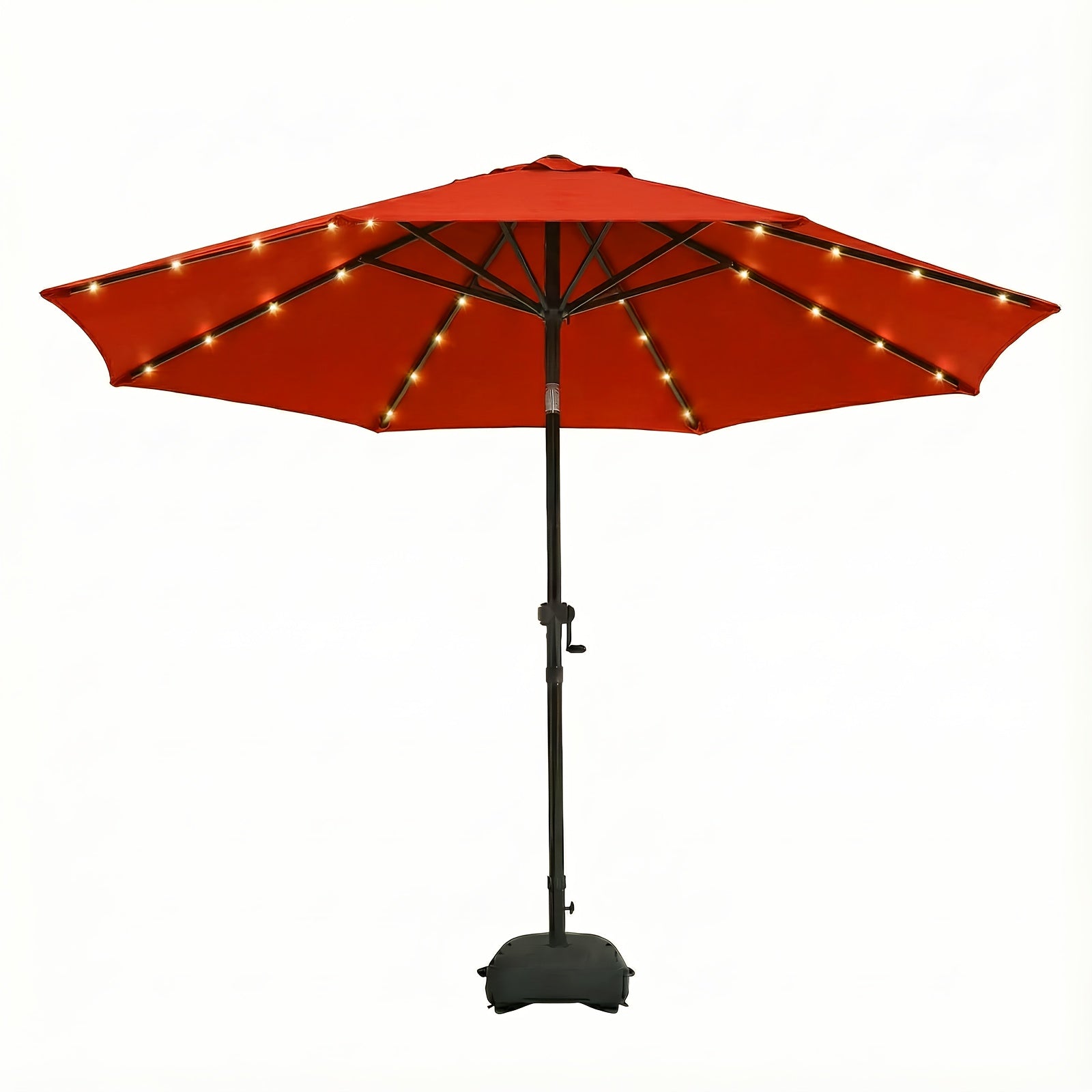 Solar 10ft Market Umbrella With Base, Deluxe 32 LED Lighted Patio Umbrella, Outdoor Table Umbrella With Ventilation, Solar Umbrella With Push Button Tilt\u002FCrank For Garden, Deck, Backyard, Pool