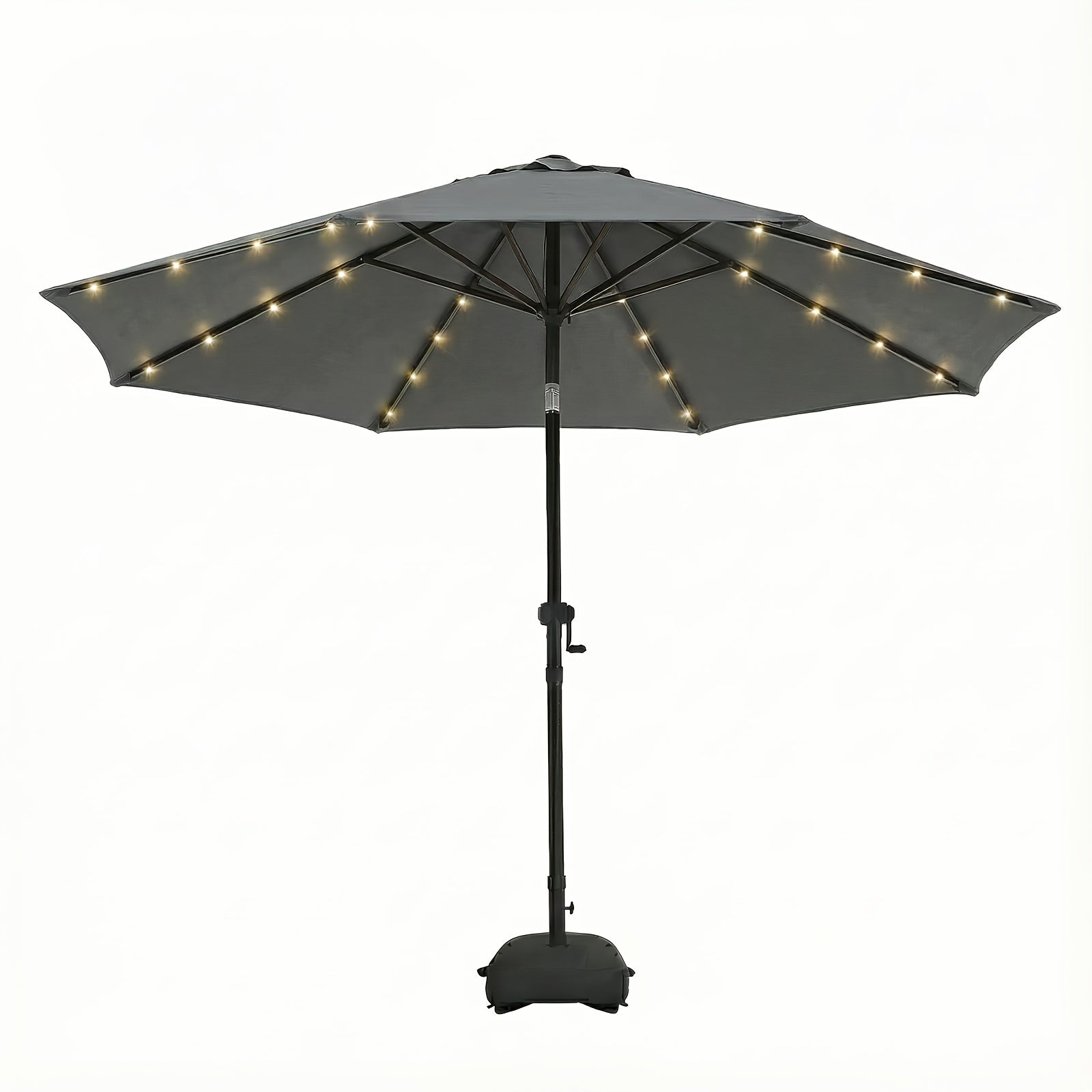 Solar 10ft Market Umbrella With Base, Deluxe 32 LED Lighted Patio Umbrella, Outdoor Table Umbrella With Ventilation, Solar Umbrella With Push Button Tilt\u002FCrank For Garden, Deck, Backyard, Pool
