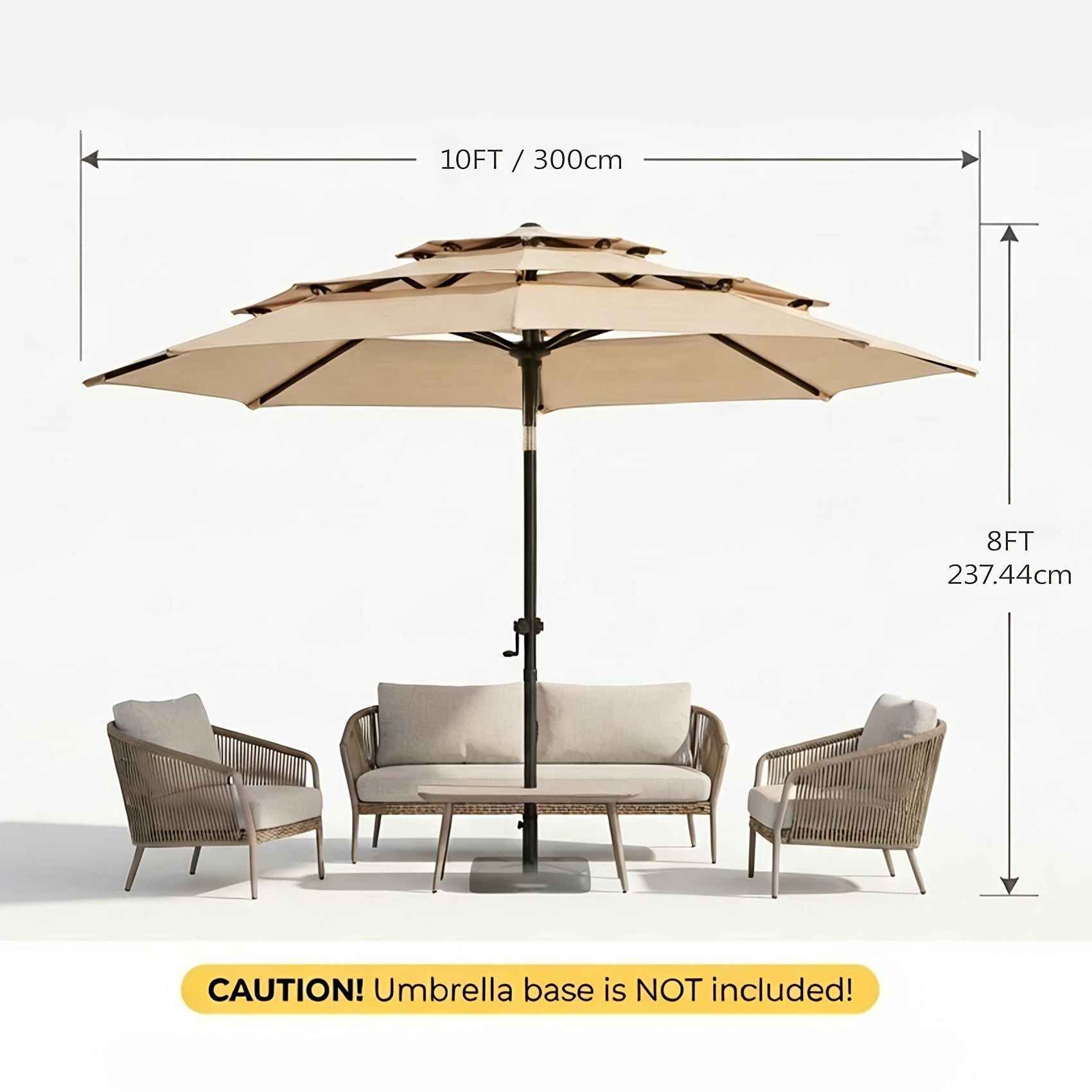 10ft 3 Tiers Market Umbrella, Patio Umbrella Outdoor Table Umbrella with Ventilation, Outdoor Umbrella for Patio, Pool Umbrella, Polyester Canopy, Suitable for Patio, Pool, Garden, Backyard, Deck, Base Not Include