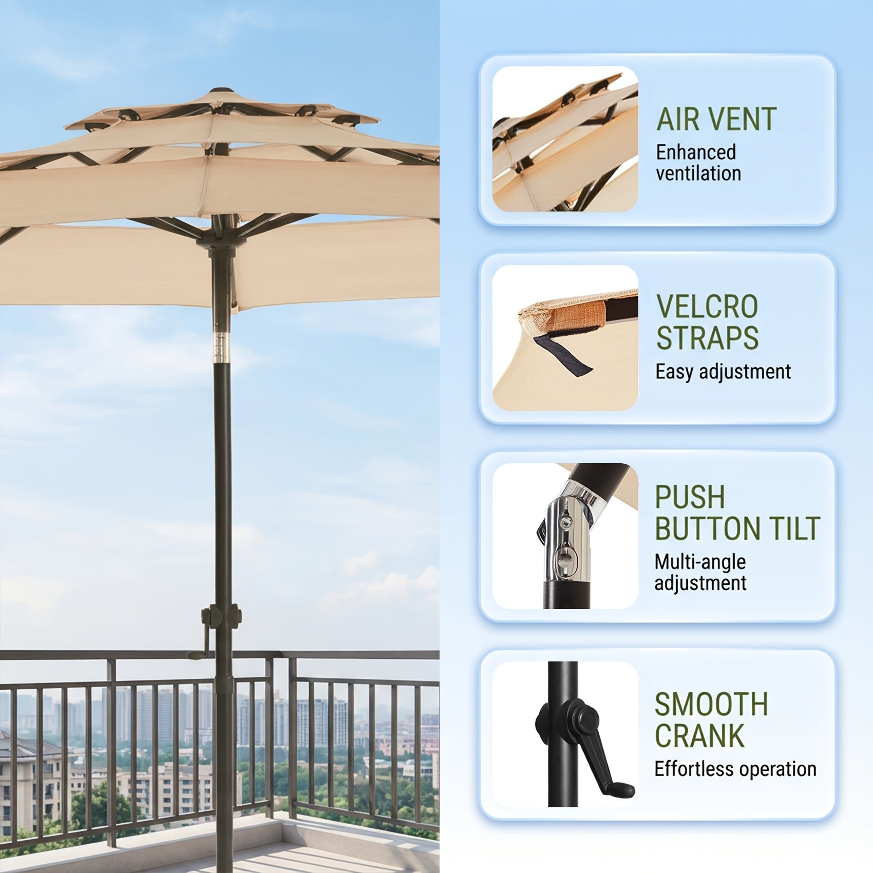 10ft 3 Tiers Market Umbrella, Patio Umbrella Outdoor Table Umbrella with Ventilation, Outdoor Umbrella for Patio, Pool Umbrella, Polyester Canopy, Suitable for Patio, Pool, Garden, Backyard, Deck, Base Not Include