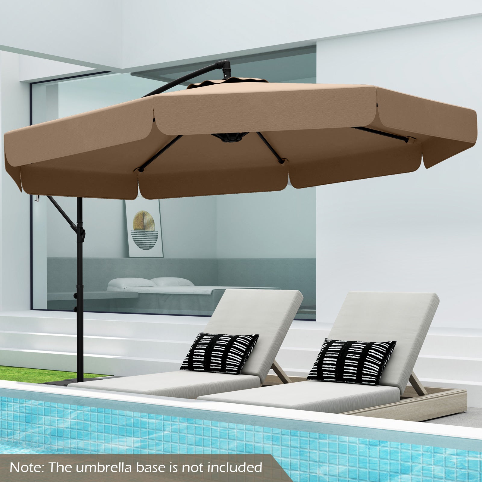 COSTWAY 10FT Offset Hanging Umbrella with Cover, Patio Cantilever Umbrella w\u002F Easy Tilt Adjustment, Crank, Ruffled Edge, 8 Ribs, Sun-Protective Canopy, Heavy-Duty Outdoor Parasol for Pool Garden Deck