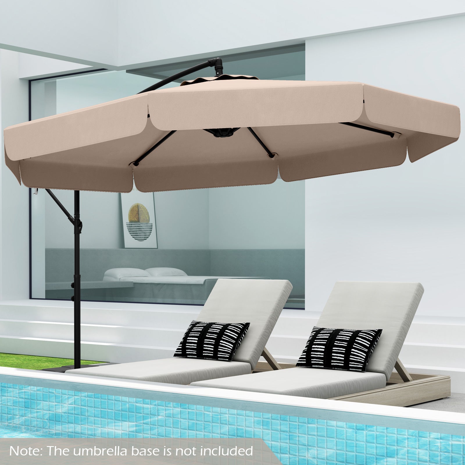 COSTWAY 10FT Offset Hanging Umbrella with Cover, Patio Cantilever Umbrella w\u002F Easy Tilt Adjustment, Crank, Ruffled Edge, 8 Ribs, Sun-Protective Canopy, Heavy-Duty Outdoor Parasol for Pool Garden Deck