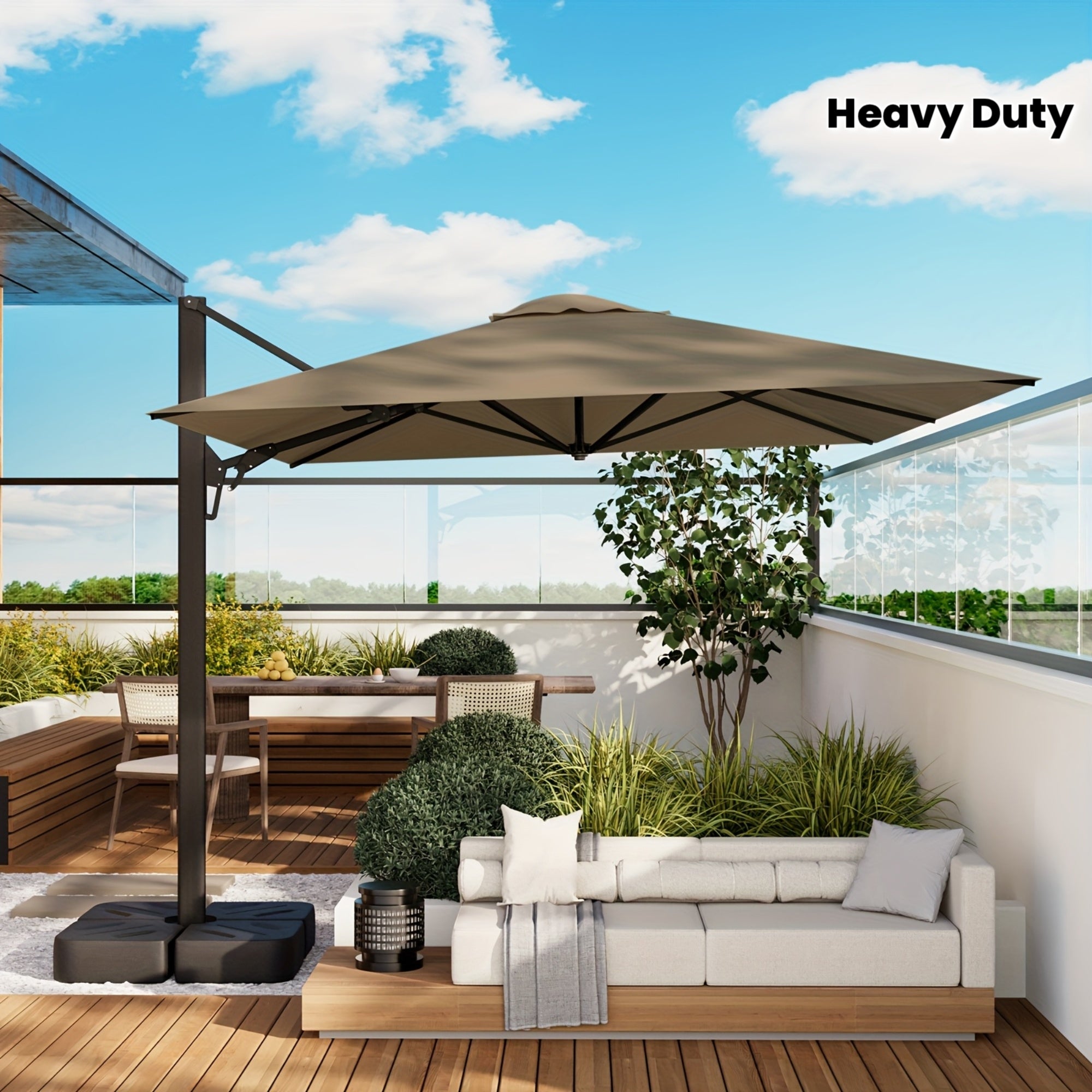 1pc Large 10ft Cantilever Patio Umbrella with & Heavy-Duty Windproof Frame - Double Top Outdoor Umbrella Suitable for Pool, Garden, Hotel - Manual Tilt & 360° Swivel, Modern (Grey\u002F\u002FTaupe\u002FTan)