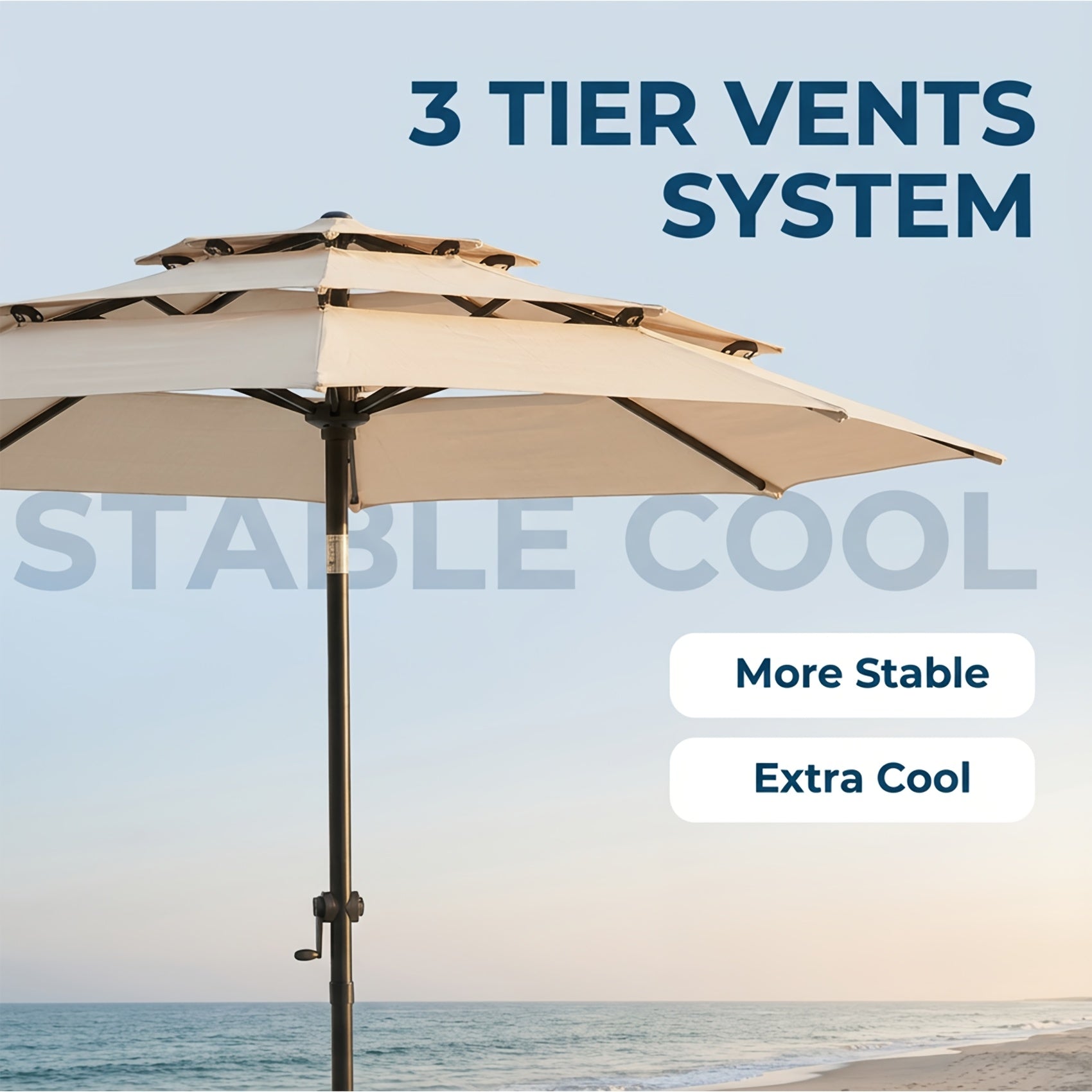 10ft 3 Tiers Market Umbrella, Patio Umbrella Outdoor Table Umbrella with Ventilation, Outdoor Umbrella for Patio, Pool Umbrella, Polyester Canopy, Suitable for Patio, Pool, Garden, Backyard, Deck, Base Not Include