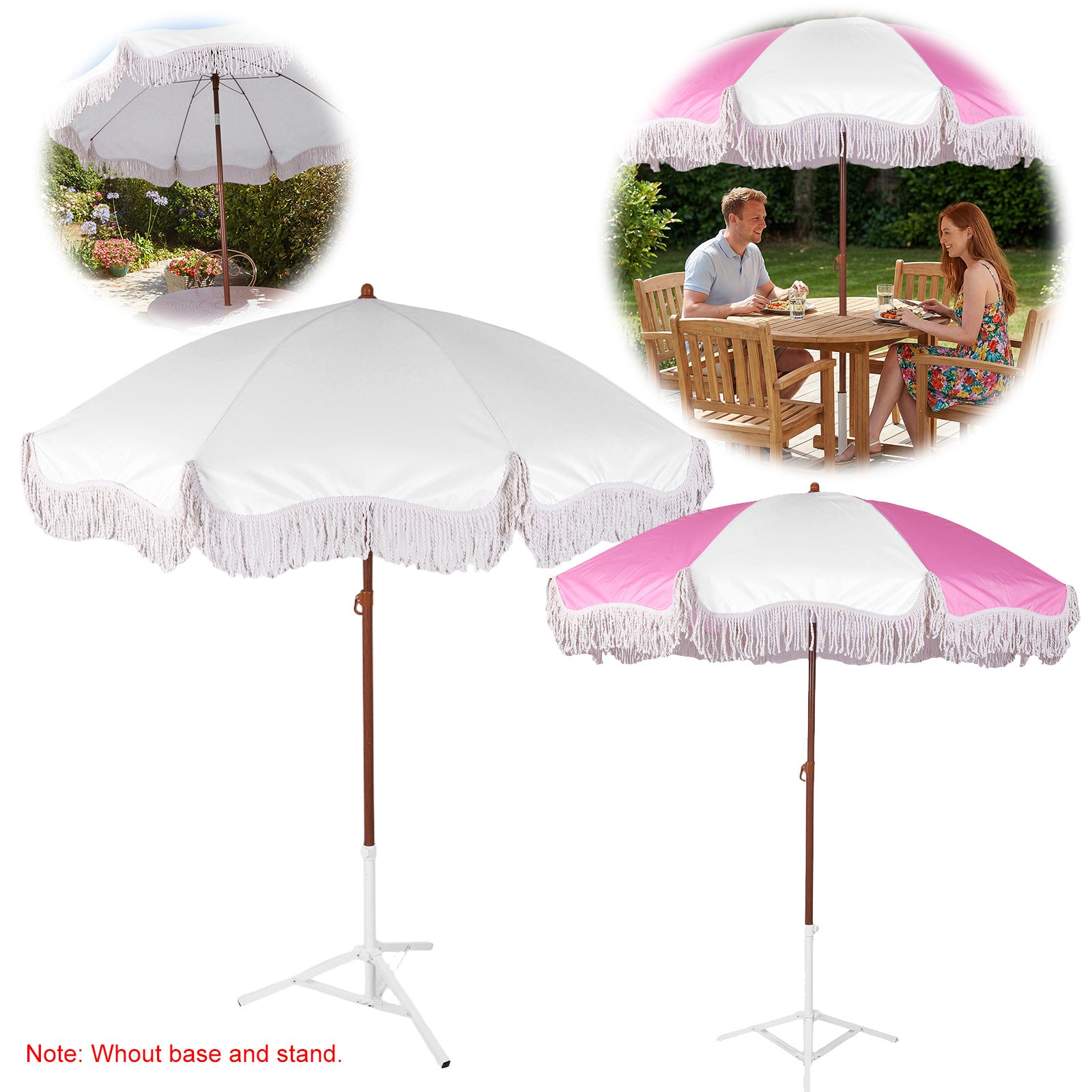 Portable Outdoor Umbrellas with Fringe UV Protection | Multi-Purpose Leisure Tassel Umbrella for Courtyard\u002FSwimming Pool\u002FBalcony, Steel Shaft and Ribs, Polyester Fabric