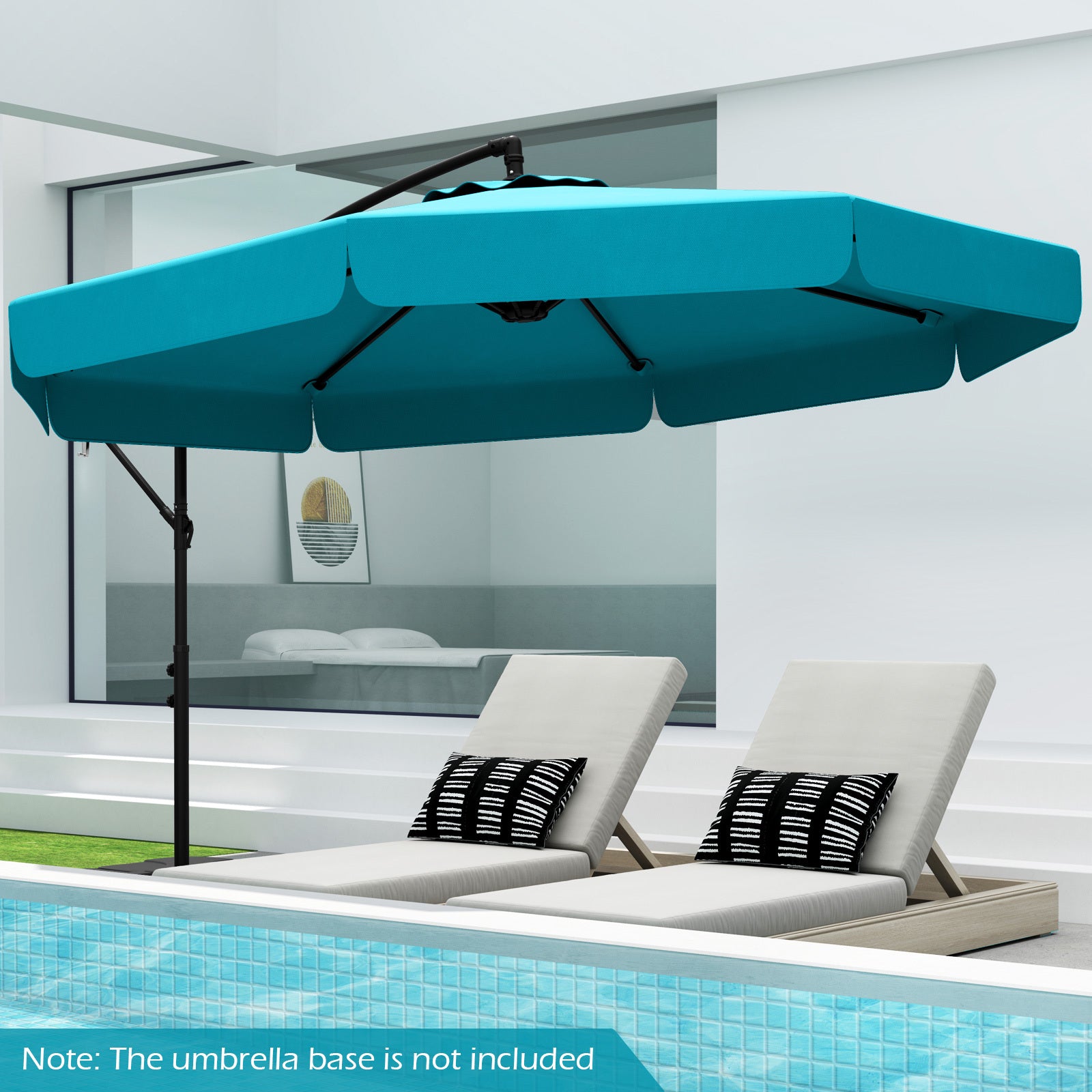 COSTWAY 10FT Offset Hanging Umbrella with Cover, Patio Cantilever Umbrella w\u002F Easy Tilt Adjustment, Crank, Ruffled Edge, 8 Ribs, Sun-Protective Canopy, Heavy-Duty Outdoor Parasol for Pool Garden Deck