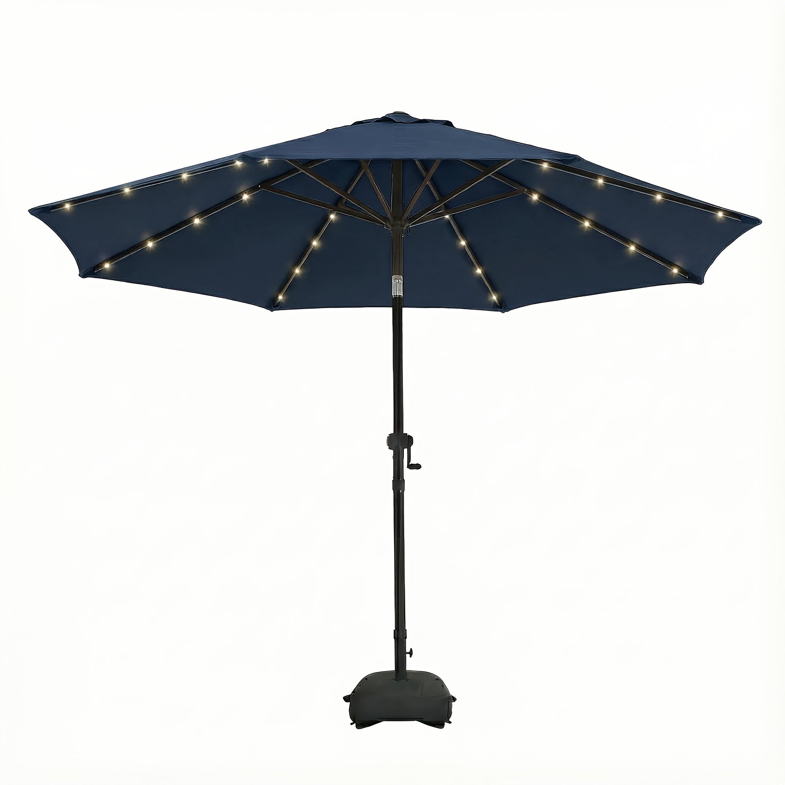 Solar 10ft Market Umbrella With Base, Deluxe 32 LED Lighted Patio Umbrella, Outdoor Table Umbrella With Ventilation, Solar Umbrella With Push Button Tilt\u002FCrank For Garden, Deck, Backyard, Pool
