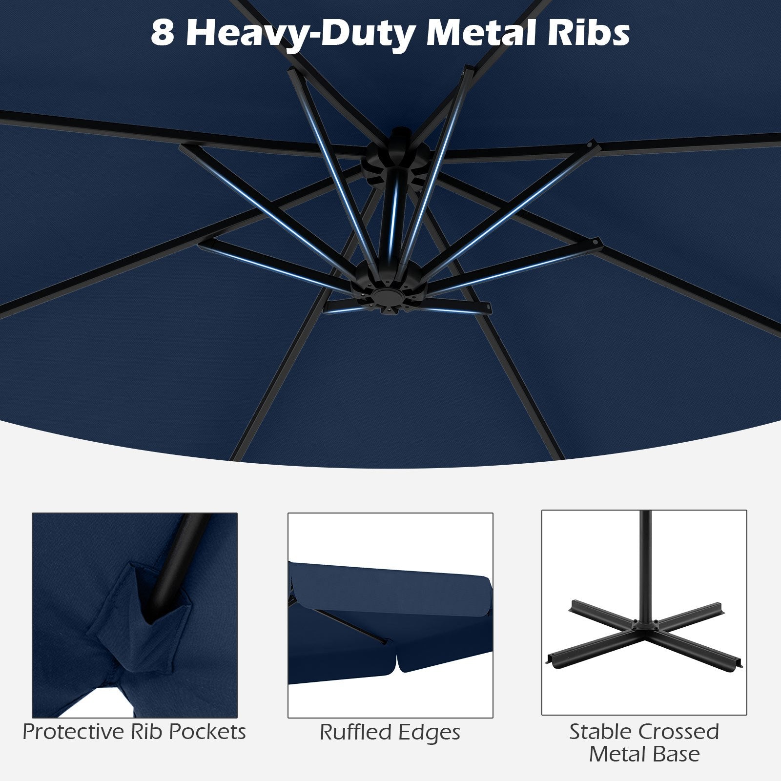 COSTWAY 10FT Offset Hanging Umbrella with Cover, Patio Cantilever Umbrella w\u002F Easy Tilt Adjustment, Crank, Ruffled Edge, 8 Ribs, Sun-Protective Canopy, Heavy-Duty Outdoor Parasol for Pool Garden Deck