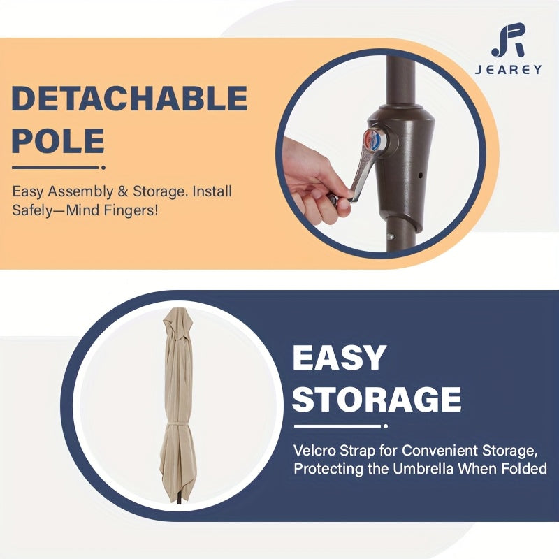 JEAREY 6.5ft X 10ft Large Rectangular Patio Umbrella, Large Outdoor Market Umbrella for Poolside, Garden Parties & Patio Dining, Features Easy Tilt & Smooth Crank Lift, 6 Sturdy Rust-Resistant Ribs, UV-Shield Protection